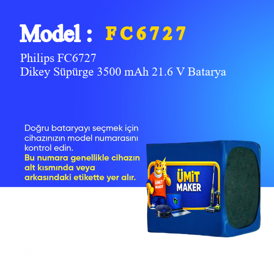 Philips FC6727 Dikey Süpürge 3500 mAh 21,6V Batarya