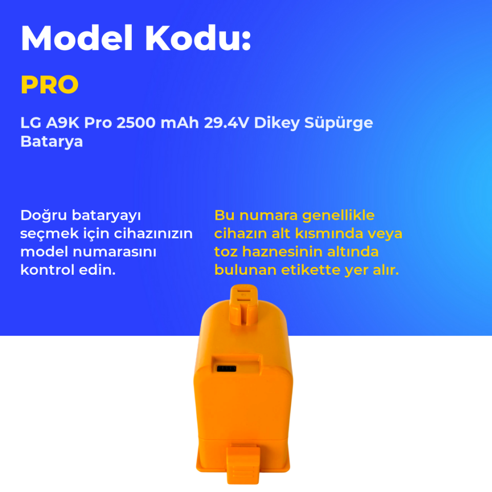 LG A9K Pro 2500 mAh 29.4V Dikey Süpürge Batarya