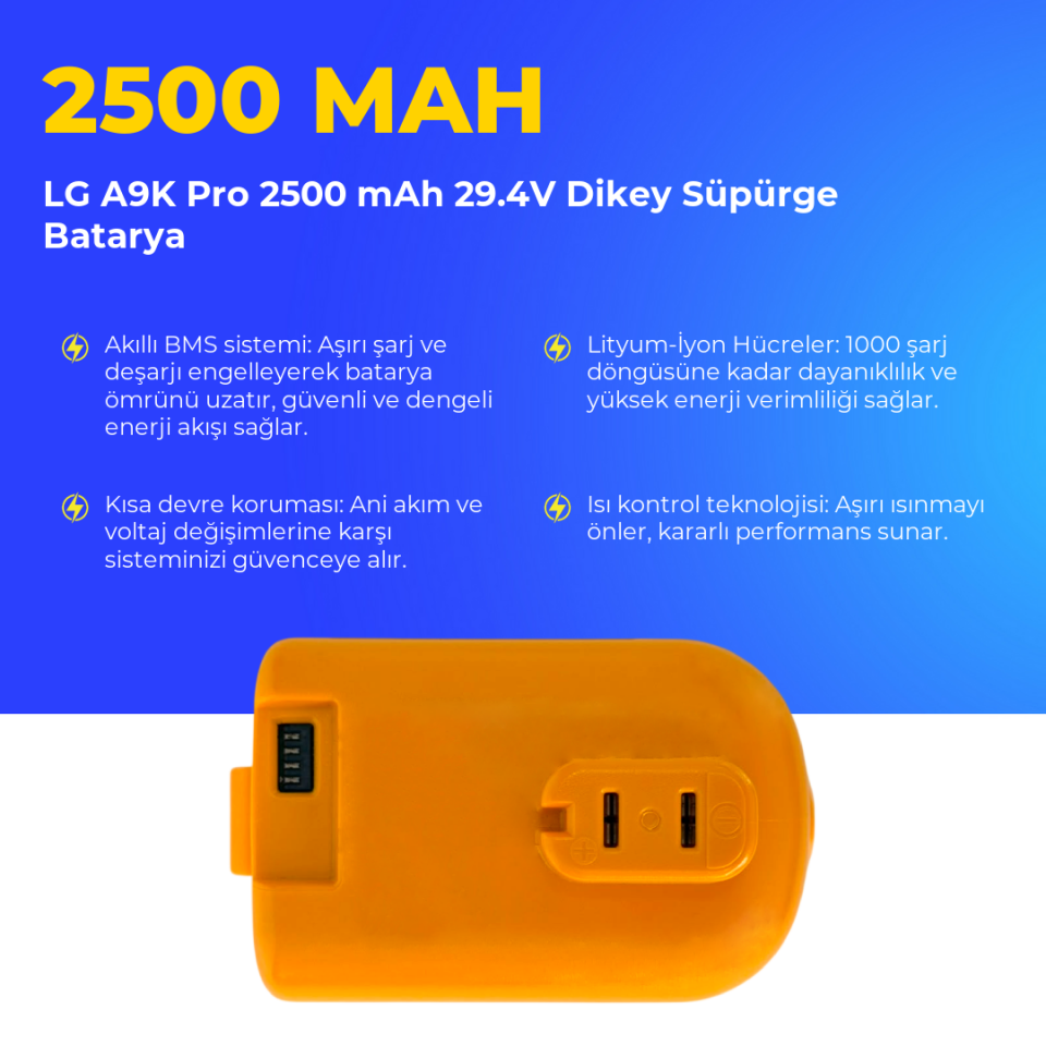 LG A9K Pro 2500 mAh 29.4V Dikey Süpürge Batarya