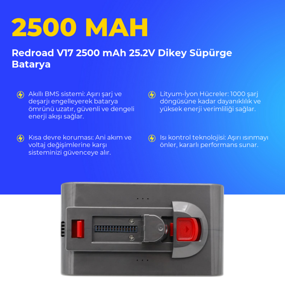 Redroad V17 2500 mAh 25.2V Dikey Süpürge Batarya
