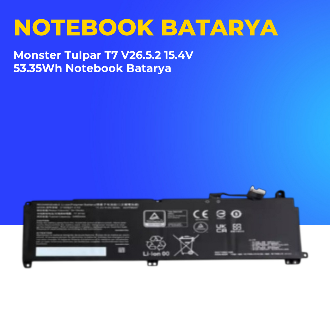 Monster Tulpar T7 V26.5.2 15.4V 53.35Wh Notebook Batarya
