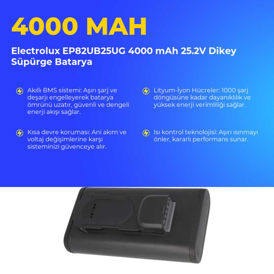 Electrolux EP82UB25UG 4000 mAh 25.2V Dikey Süpürge Batarya
