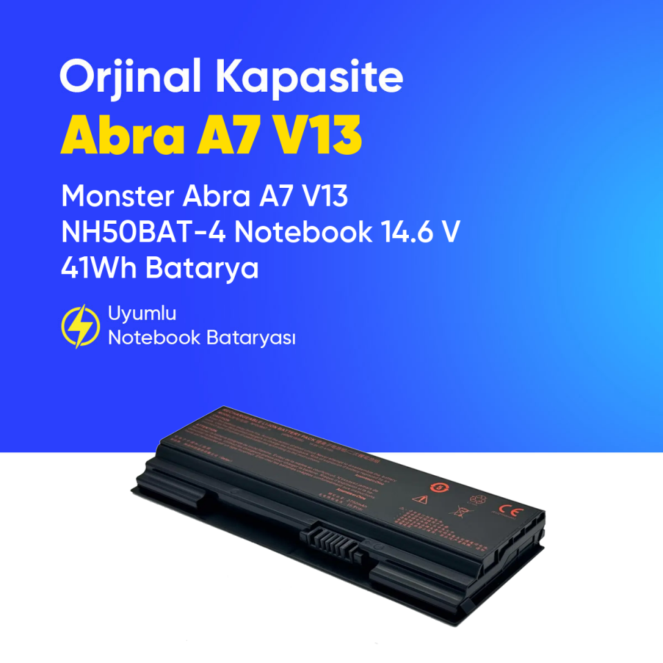 Monster Abra A7 V13 NH50BAT-4 Notebook 14.6 V 41Wh Batarya – Orjinal Uyumlu, Yüksek Performanslı