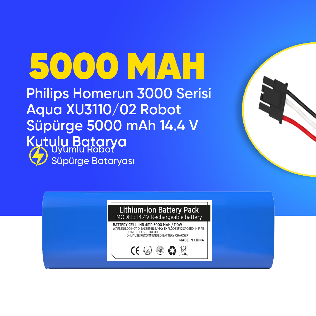 Philips Homerun 3000 Serisi Aqua XU3110/02 Robot Süpürge 5000 mAh 14.4 V Kutulu Batarya – Orjinal Uyumlu Uzun Ömürlü, Yüksek Performans Pil