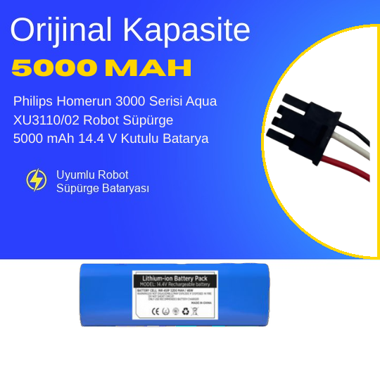 Philips Homerun 3000 Serisi Aqua XU3110/02 Robot Süpürge 5000 mAh 14.4 V Kutulu Batarya – Orjinal Uyumlu Uzun Ömürlü, Yüksek Performans Pil