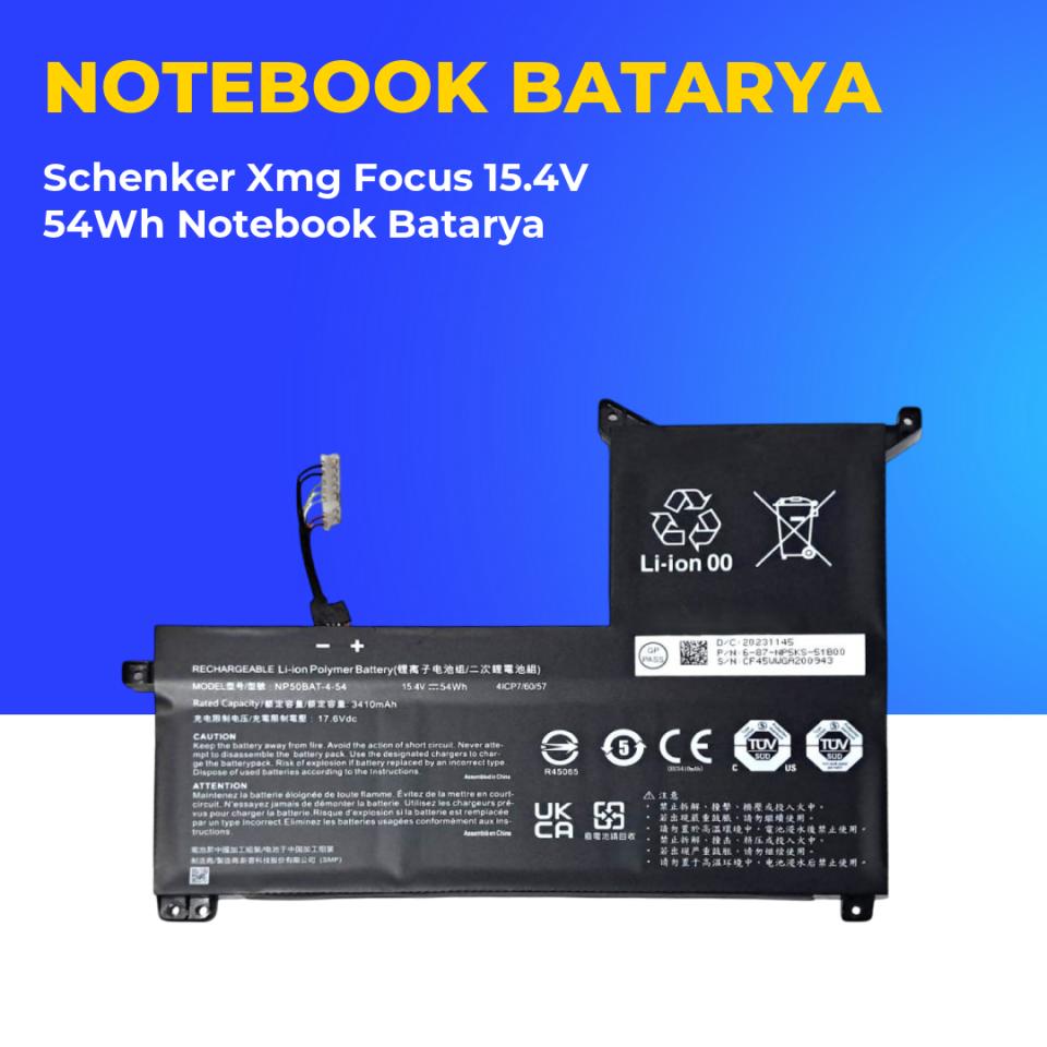 Schenker Xmg Focus 15.4V 54Wh Notebook Batarya