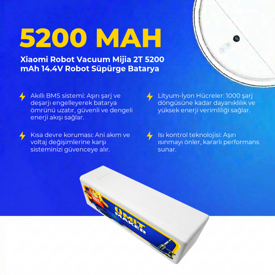 Xiaomi Robot Vacuum Mijia 2T 5200 mAh 14.4V Robot Süpürge Batarya