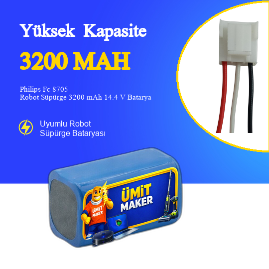 Philips Fc 8705 Robot Süpürge 3200 mAh 14.4 V Batarya – Orjinal Uyumlu Uzun Ömürlü, Yüksek Performans Pil