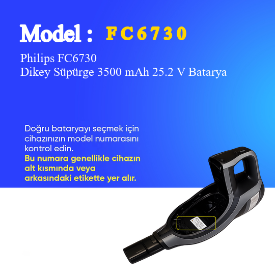 Philips FC6730 Dikey Süpürge 3500 mAh 25,2V Batarya
