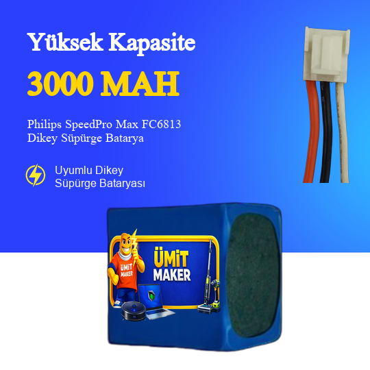 Philips SpeedPro Max FC6813 Dikey Süpürge 3000 Mah 25.2 V Batarya – Orjinal Uyumlu Uzun Ömürlü, Maksimum Performans Pil