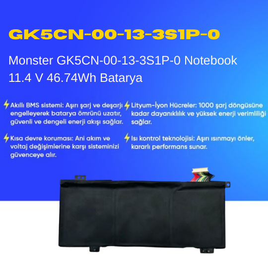 Monster GK5CN-00-13-3S1P-0 Notebook 11.4 V 46.74Wh Batarya – Orjinal Uyumlu, Yüksek Performanslı