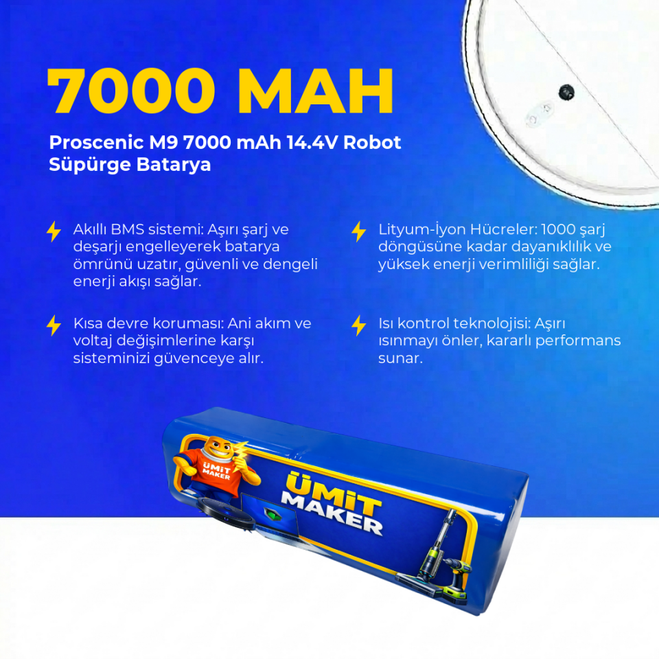 Proscenic M9 7000 mAh 14.4V Robot Süpürge Batarya