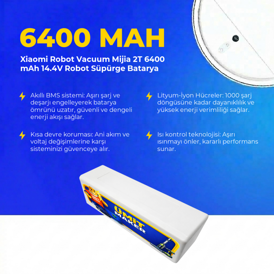 Xiaomi Robot Vacuum Mijia 2T 6400 mAh 14.4V Robot Süpürge Batarya