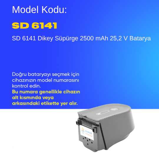 Arçelik SD 6141 Dikey Süpürge 2500 mAh 25,2 V  Batarya – Orjinal Uyumlu Uzun Ömürlü, Yüksek Performans Pil