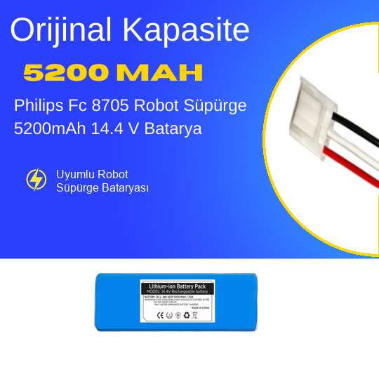 Philips  Fc 8705 Robot Süpürge 5200mAh 14.4 V Batarya – Orjinal Uyumlu Uzun Ömürlü, Yüksek Performans Pil