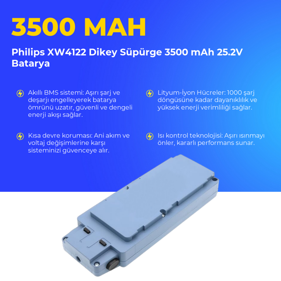 Philips XW4122 Dikey Süpürge 3500 mAh 25.2V Batarya