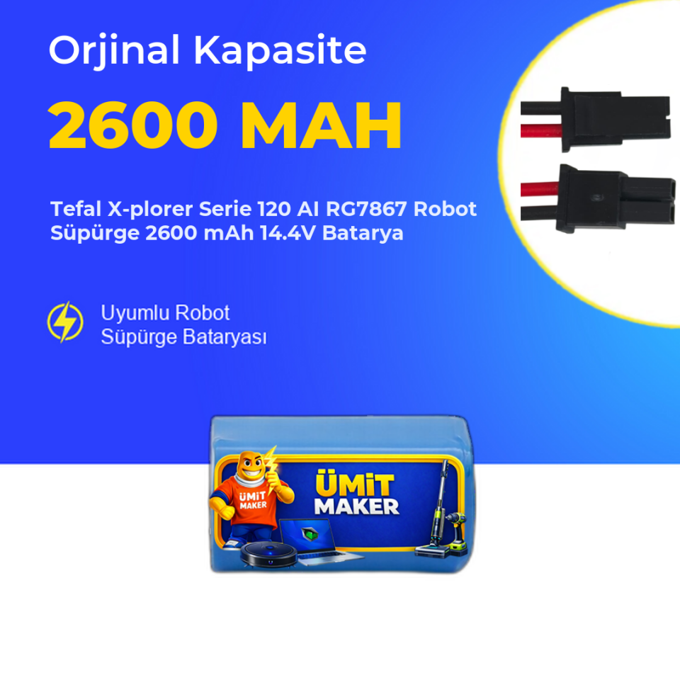 Tefal X-plorer Serie 120 AI RG7867 Robot Süpürge 2600 mAh 14.4 V Batarya