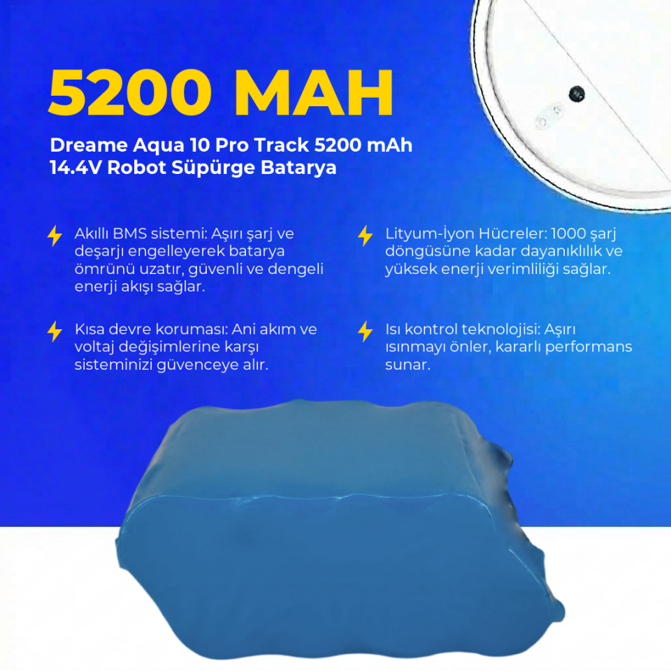 Dreame Aqua 10 Pro Track 5200 mAh 14.4V Robot Süpürge Batarya