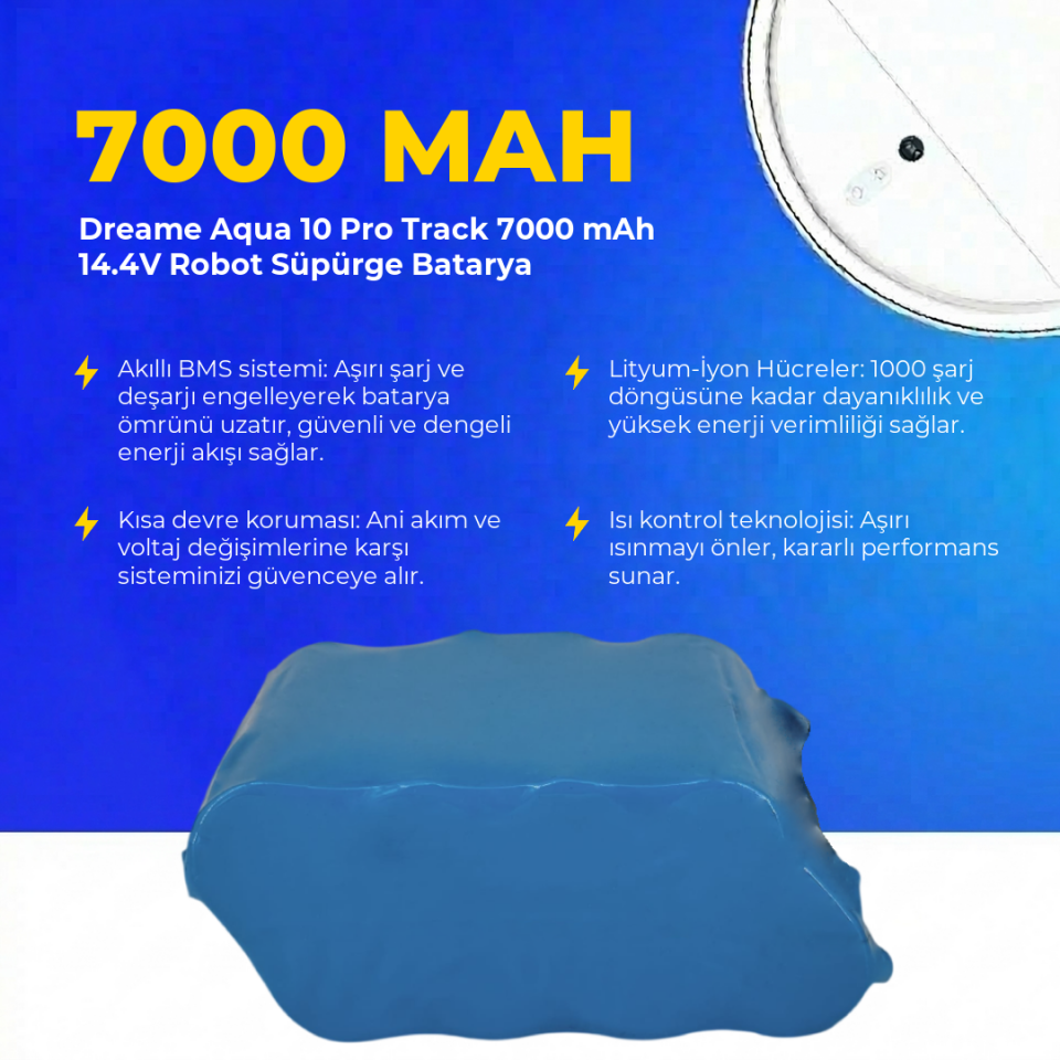 Dreame Aqua 10 Pro Track 7000 mAh 14.4V Robot Süpürge Batarya