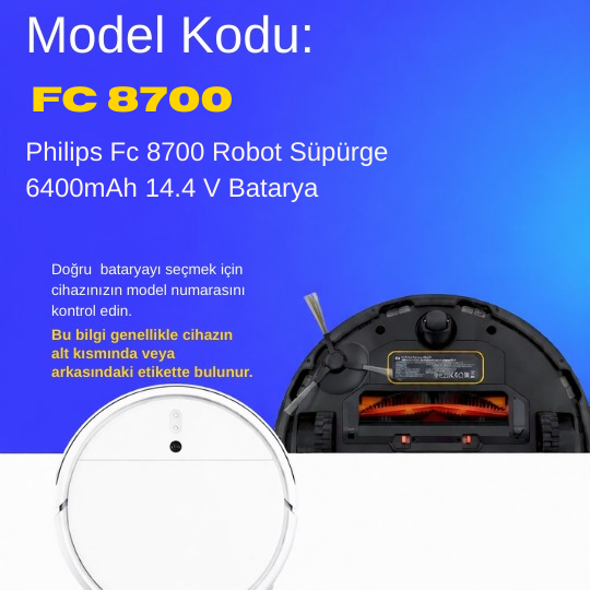 Philips  Fc 8700 Robot Süpürge 6400mAh 14.4 V Batarya – Orjinal Uyumlu Uzun Ömürlü, Yüksek Performans Pil