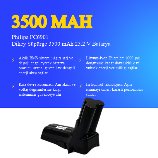 Philips FC6901 Dikey Süpürge 3500 mAh 25,2V Batarya