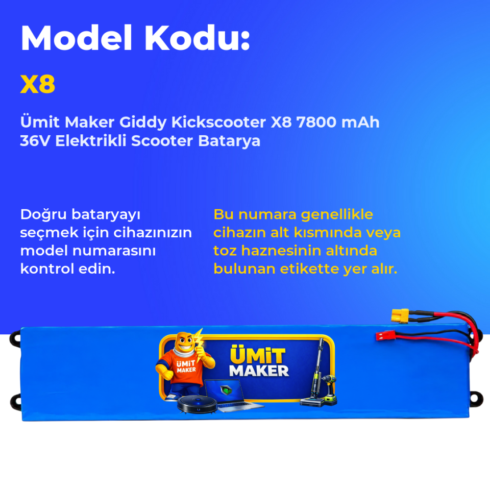 Giddy Kickscooter X8 7800 mAh 36V Elektrikli Scooter Batarya