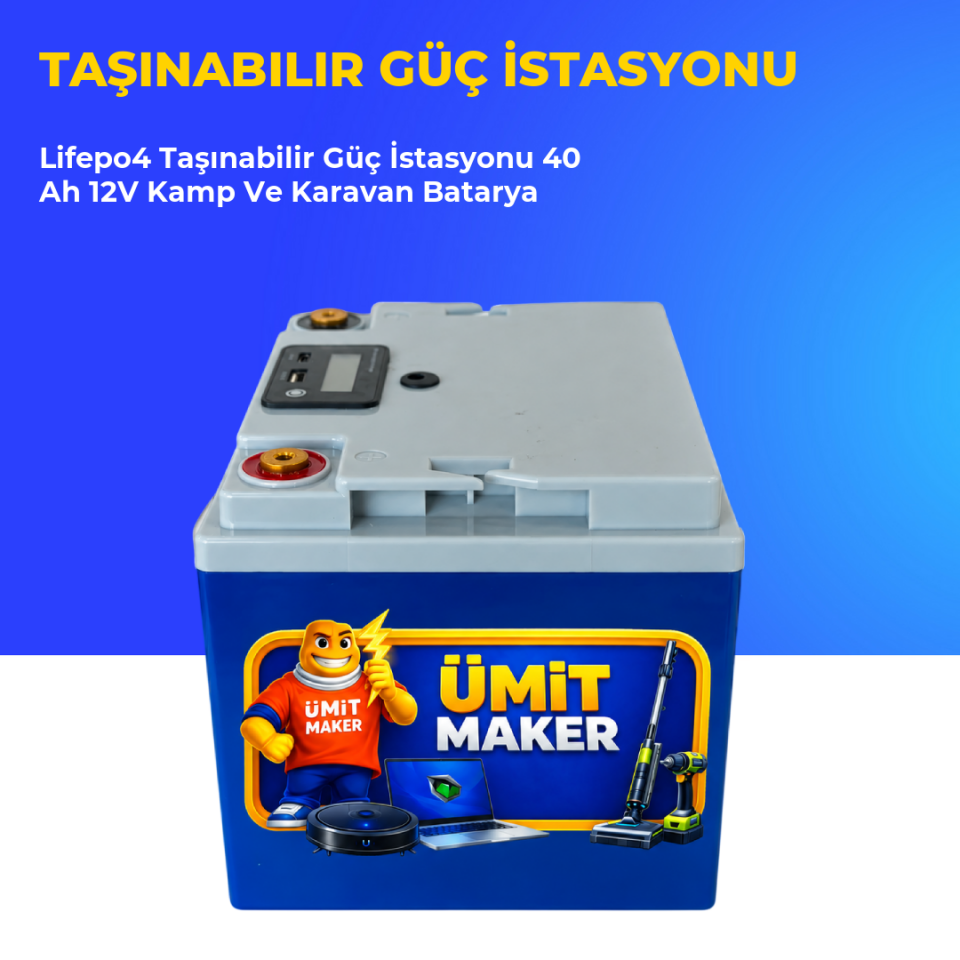 Lifepo4 Taşınabilir Güç İstasyonu 40 Ah 12V Kamp Ve Karavan Batarya