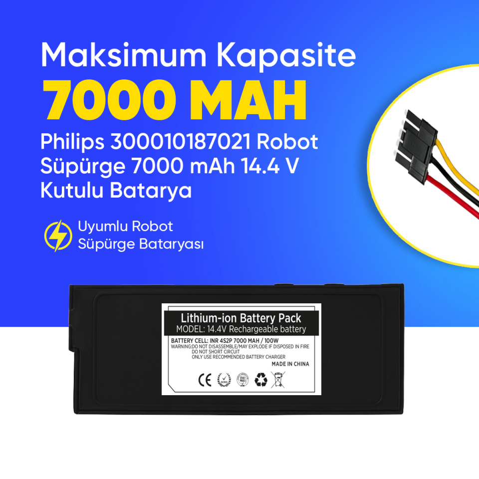 Philips 300010187021 Robot Süpürge 7000 mAh 14.4 V Kutulu Batarya – Orjinal Uyumlu Uzun Ömürlü, Yüksek Performans Pil