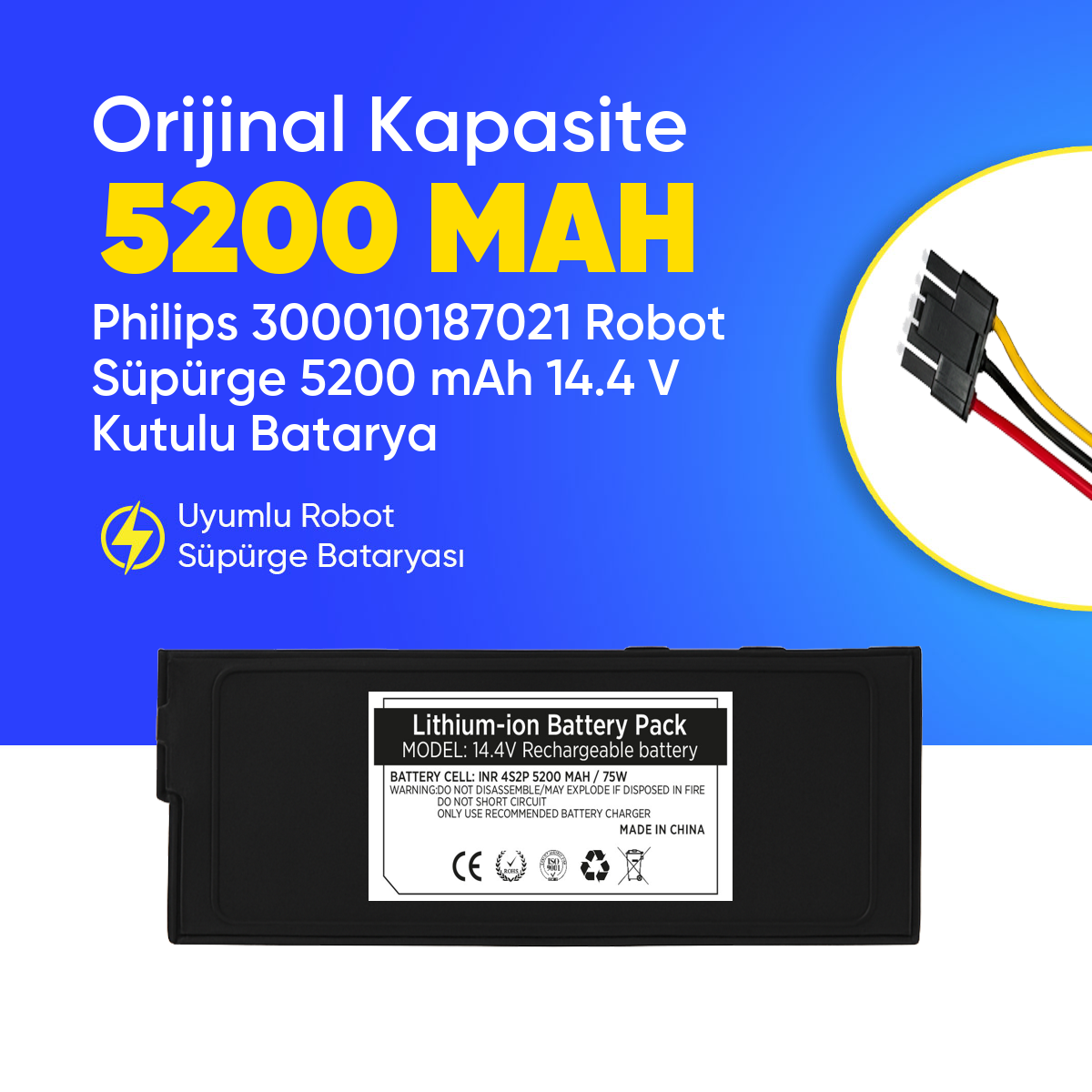 Philips 300010187021 Robot Süpürge 5200 mAh 14.4 V Kutulu Batarya – Orjinal Uyumlu Uzun Ömürlü, Yüksek Performans Pil