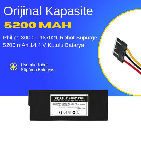 Philips 300010187021 Robot Süpürge 5200 mAh 14.4 V Kutulu Batarya – Orjinal Uyumlu Uzun Ömürlü, Yüksek Performans Pil