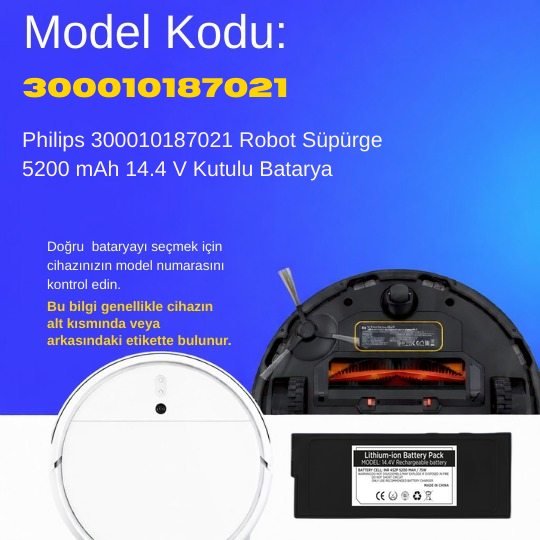 Philips 300010187021 Robot Süpürge 5200 mAh 14.4 V Kutulu Batarya – Orjinal Uyumlu Uzun Ömürlü, Yüksek Performans Pil