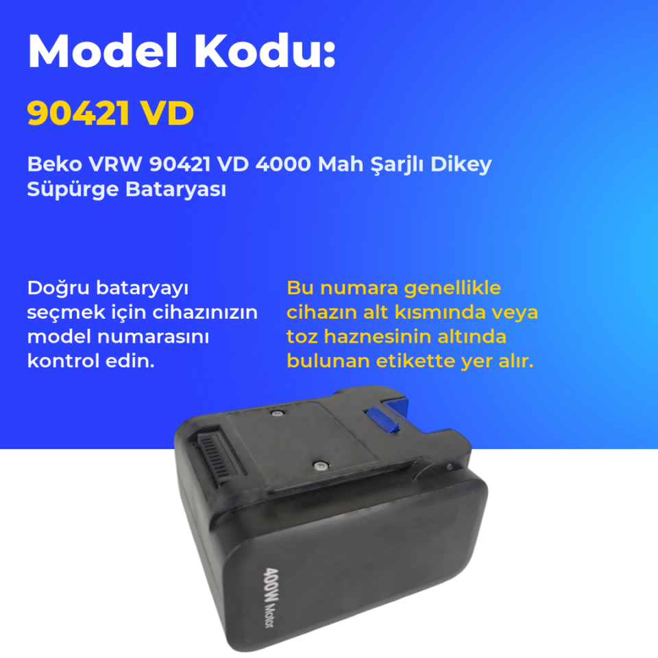 Beko VRW 90421 VD 4000 Mah Şarjlı Dikey Süpürge Bataryası