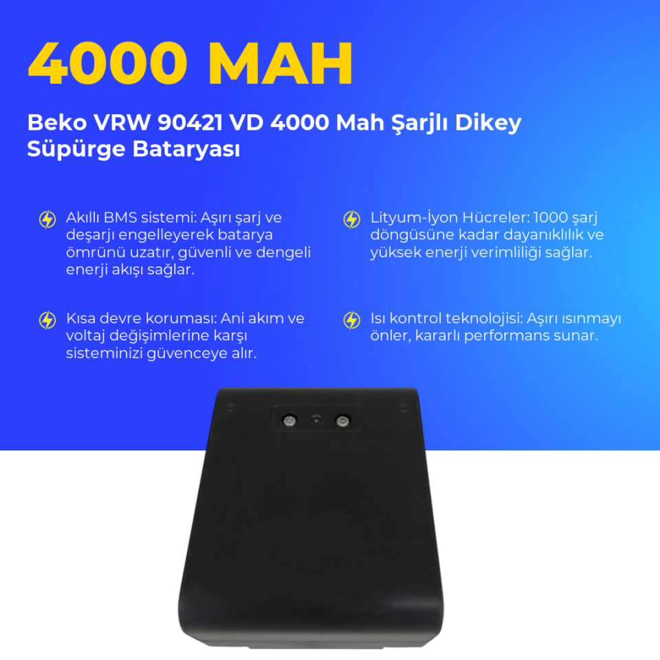 Beko VRW 90421 VD 4000 Mah Şarjlı Dikey Süpürge Bataryası