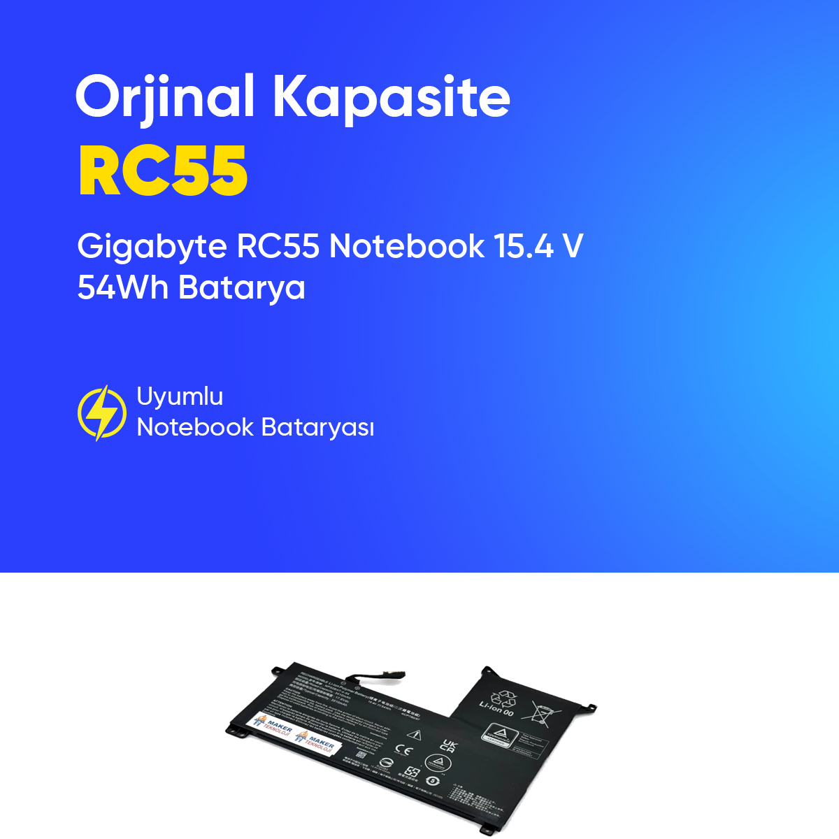 Gigabyte RC55 Notebook 15.4 V 54Wh Batarya – Orjinal Uyumlu, Yüksek Performanslı