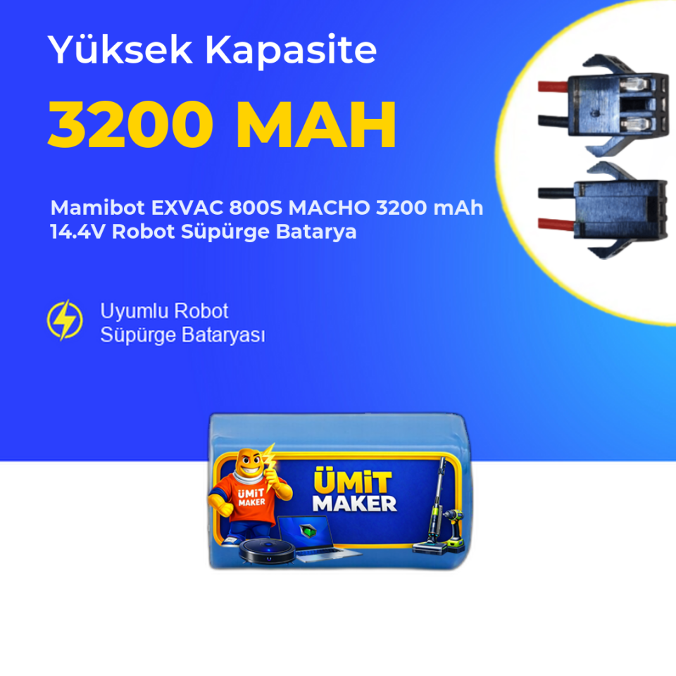 Mamibot EXVAC 800S MACHO 3200 mAh 14.4V Robot Süpürge Batarya