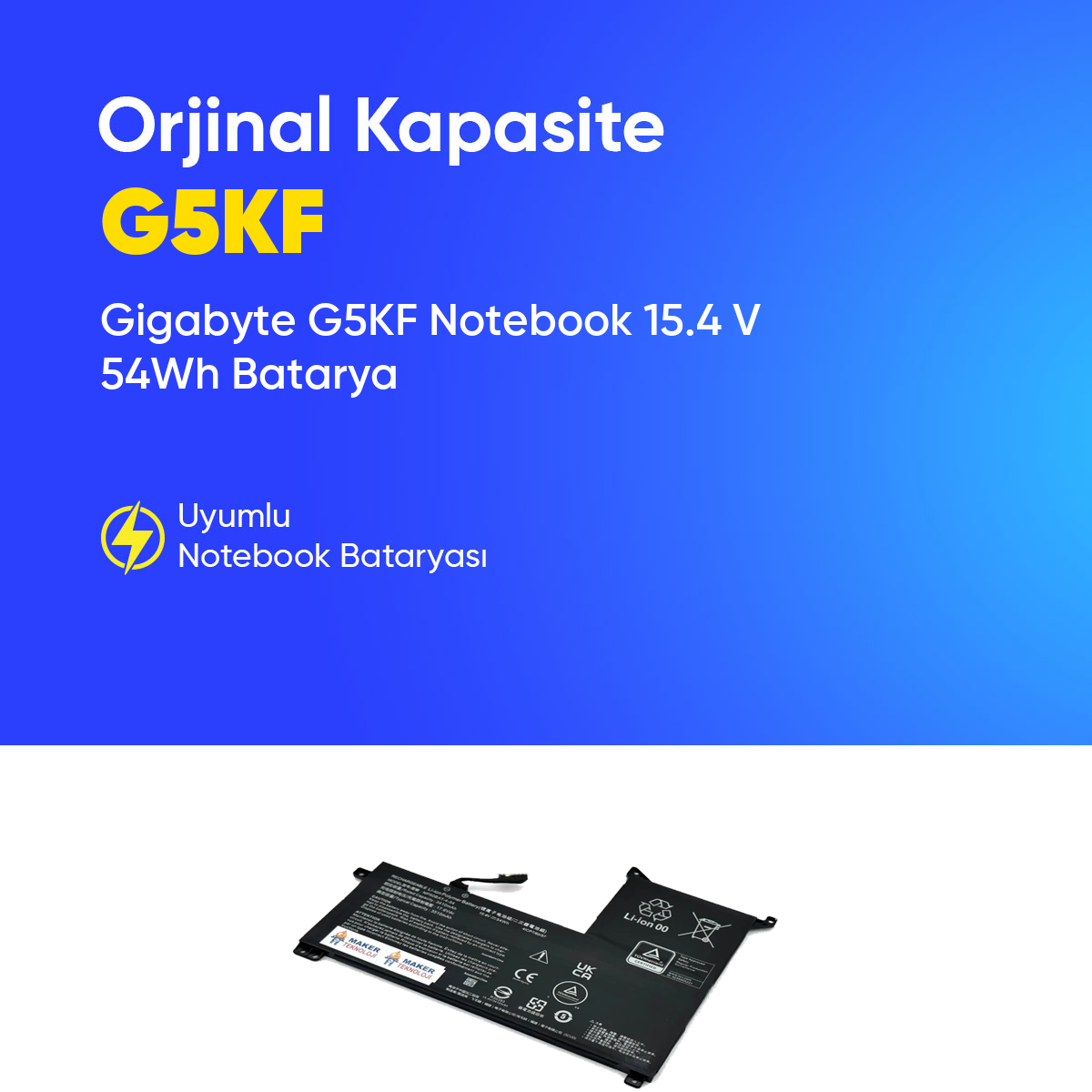 Gigabyte G5KF Notebook 15.4 V 54Wh Batarya – Orjinal Uyumlu, Yüksek Performanslı