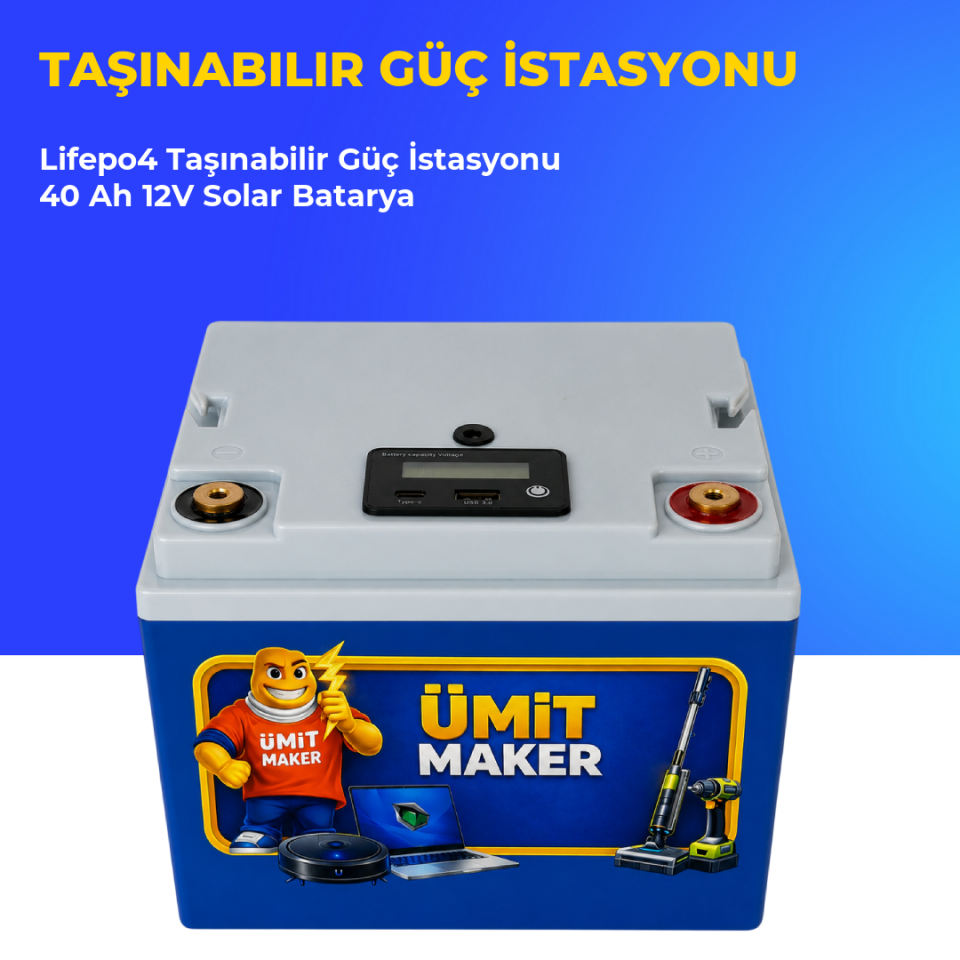 Lifepo4 Taşınabilir Güç İstasyonu 40 Ah 12V Solar Batarya