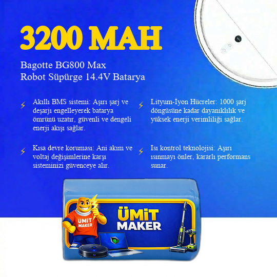 Bagotte BG800 Max Robot Süpürge 3200 mAh Batarya