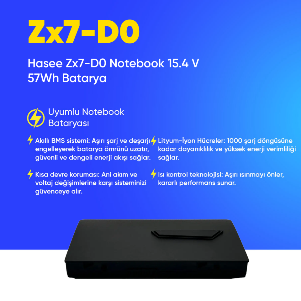 Hasee Zx7-D0 Notebook 15.4 V 57Wh Batarya – Orjinal Uyumlu, Yüksek Performanslı