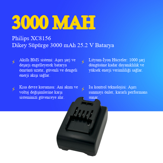 Philips XC8156 Dikey Süpürge 3000 mAh 25.2V Batarya