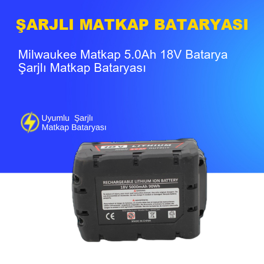 Milwaukee Matkap  5.0Ah 18V  Batarya – Orjinal Uyumlu Uzun Ömürlü, Yüksek Performans Pil