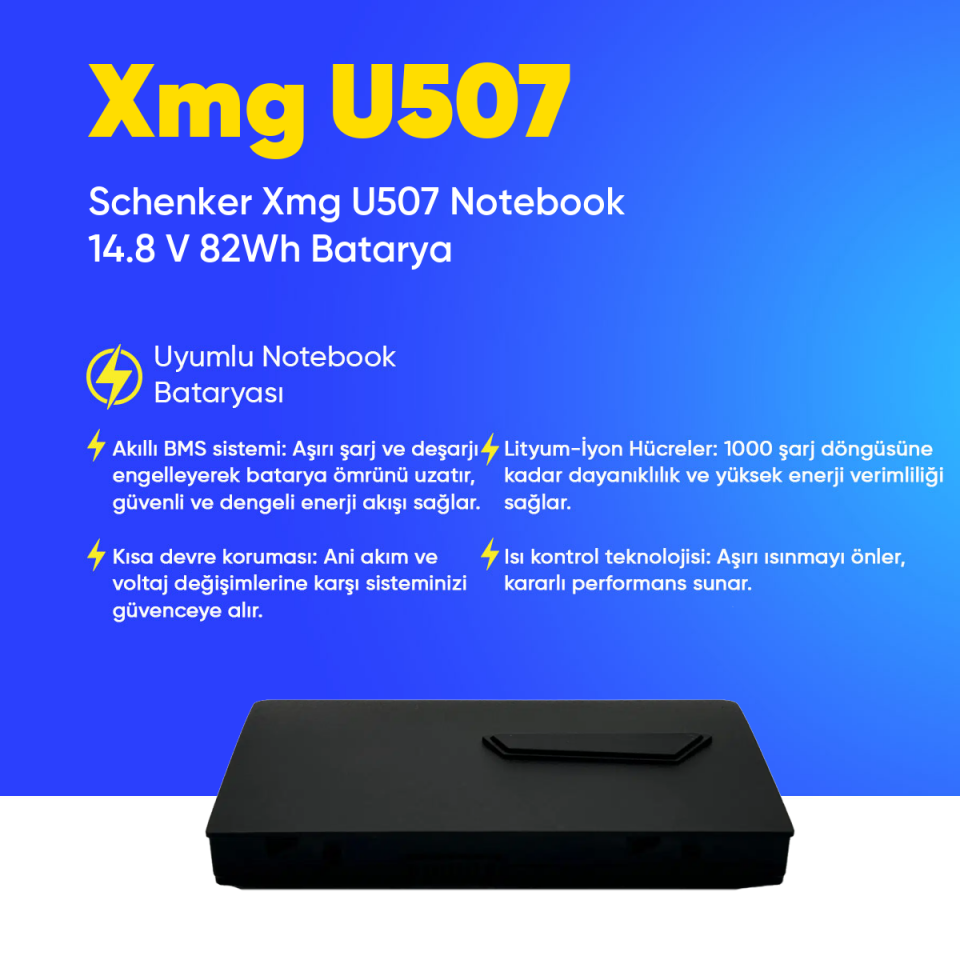 Schenker Xmg U507 Notebook 14.8 V 82Wh Batarya – Orjinal Uyumlu, Yüksek Performanslı