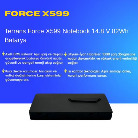 Terrans Force X599 Notebook 14.8 V 82Wh Batarya – Orjinal Uyumlu, Yüksek Performanslı