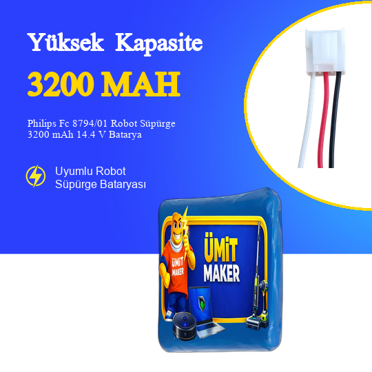 Philips  Fc 8794/01 Robot Süpürge 3200mAh 14.4 V Batarya – Orjinal Uyumlu Uzun Ömürlü, Yüksek Performans Pil