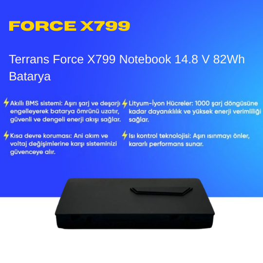 Terrans Force X799 Notebook 14.8 V 82Wh Batarya – Orjinal Uyumlu, Yüksek Performanslı