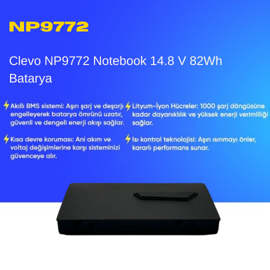 Clevo NP9772 Notebook 14.8 V 82Wh Batarya – Orjinal Uyumlu, Yüksek Performanslı