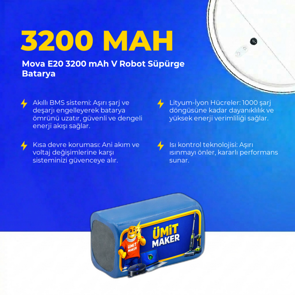 Mova E20 3200 mAh V Robot Süpürge Batarya