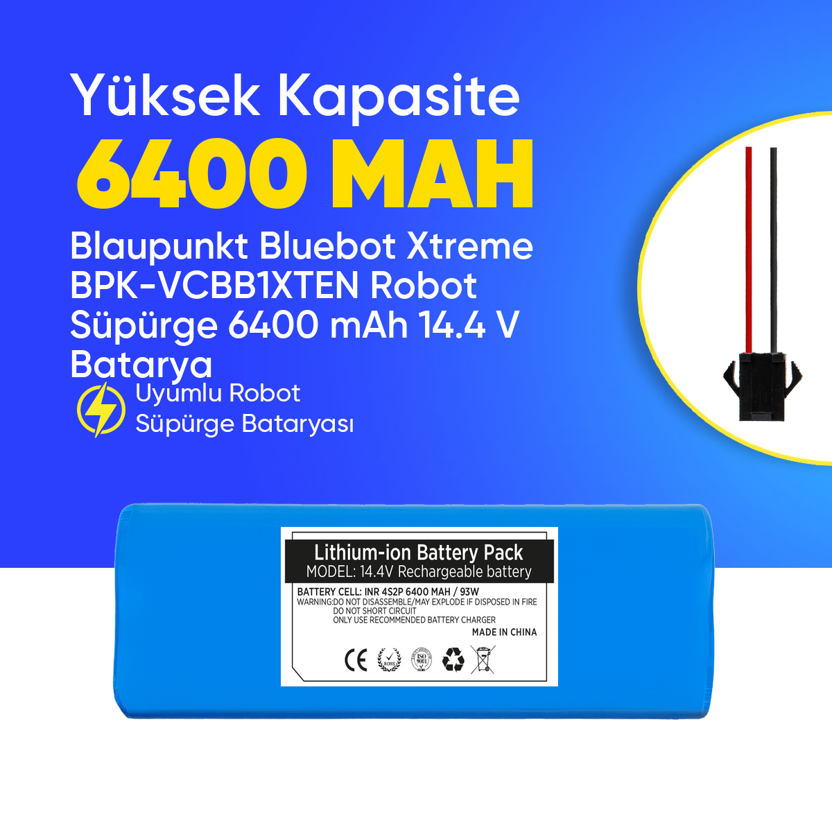 Blaupunkt Bluebot Xtreme BPK-VCBB1XTEN Robot Süpürge 6400 mAh 14.4 V  Batarya – Orjinal Uyumlu Uzun Ömürlü, Yüksek Performans Pil