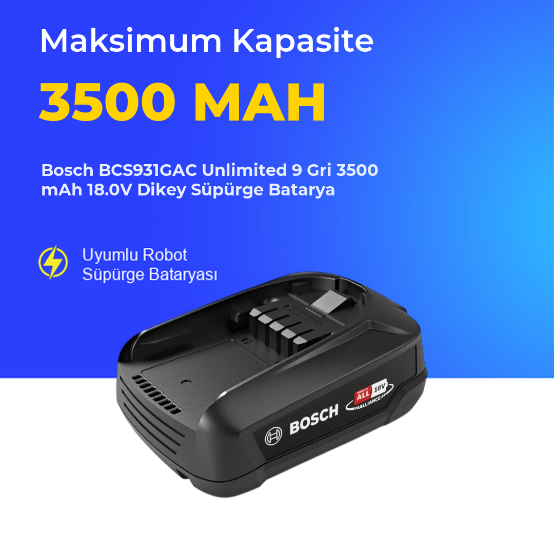 Bosch BCS931GAC Unlimited 9 Gri 3500 mAh 18.0V Dikey Süpürge Batarya