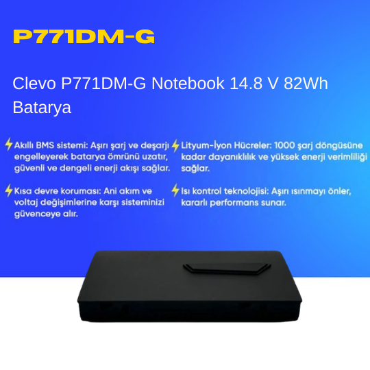 Clevo P771DM-G Notebook 14.8 V 82Wh Batarya – Orjinal Uyumlu, Yüksek Performanslı